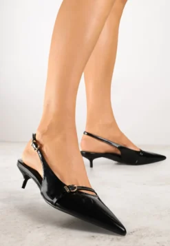 Czarne Sandały Vices Slingback na Obcasie z Cienkim Paskiem na Nosku Elozira