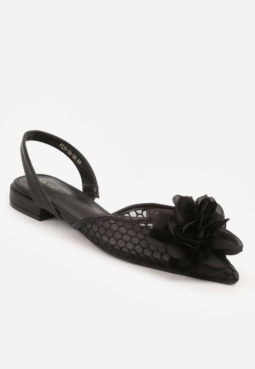 Czarne Sandały Vices Slingback z Siateczkową Cholewką Ozdobione Kwiatem 3D Lilivora
