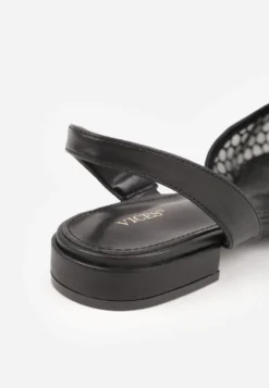 Czarne Sandały Vices Slingback z Siateczkową Cholewką Ozdobione Kwiatem 3D Lilivora