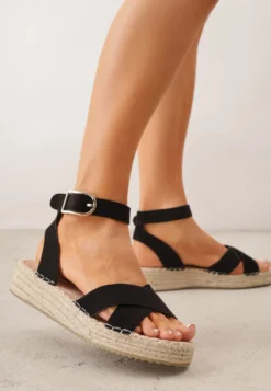 Czarne Sandały z Plecionki w Stylu Boho VICES z Paskami w Kształcie X Nahmala