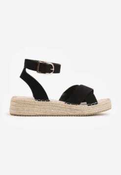Czarne Sandały z Plecionki w Stylu Boho VICES z Paskami w Kształcie X Nahmala
