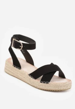 Czarne Sandały z Plecionki w Stylu Boho VICES z Paskami w Kształcie X Nahmala