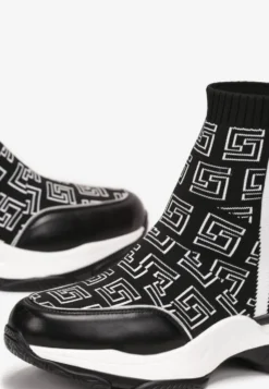 Czarne Skarpetkowe Sneakersy na Płaskiej Grubej Podeszwie Parnelia