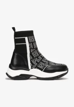 Czarne Skarpetkowe Sneakersy na Płaskiej Grubej Podeszwie Parnelia