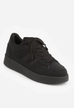 Czarne Sneakersy Basic z Paskami na Boku Adila