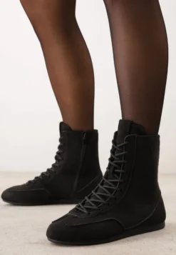 Czarne Sneakersy Boxing Shoes z Ociepleniem i Wysoką Cholewką Ferdama