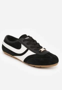 Czarne Sneakersy Klasyczne Tenisówki z Zamszu Naturalnego Talanashta