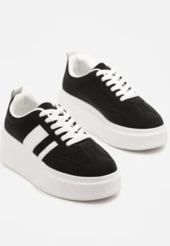 Czarne Sneakersy Klasyczne Tenisówki na Grubej Podeszwie z Koturnem Adessia