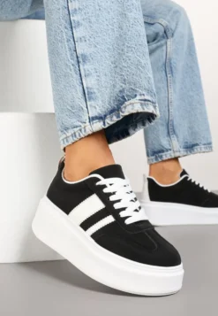 Czarne Sneakersy Klasyczne Tenisówki na Grubej Podeszwie z Koturnem Adessia
