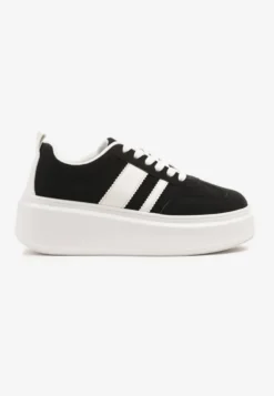 Czarne Sneakersy Klasyczne Tenisówki na Grubej Podeszwie z Koturnem Adessia
