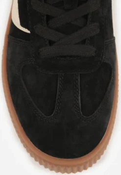 Czarne Sneakersy Kultowe Tenisówki z Zamszu Naturalnego ze Skórzaną Wkładką Rionae