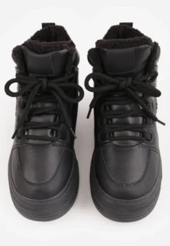 Czarne Sneakersy na Grubej Podeszwie Mocno Ocieplane Futrem Leavinael