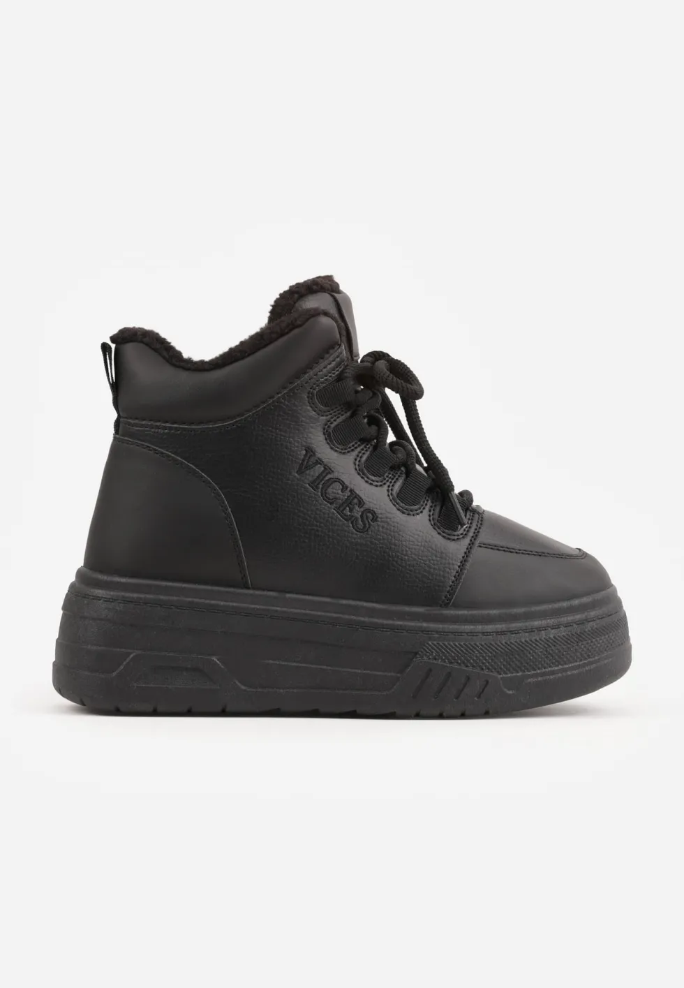 Czarne Sneakersy na Grubej Podeszwie Mocno Ocieplane Futrem Leavinael