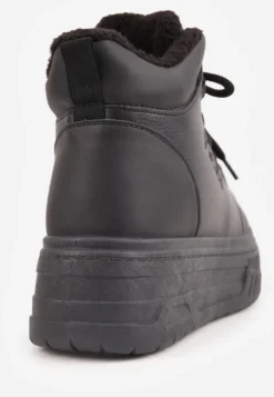 Czarne Sneakersy na Grubej Podeszwie Mocno Ocieplane Futrem Leavinael