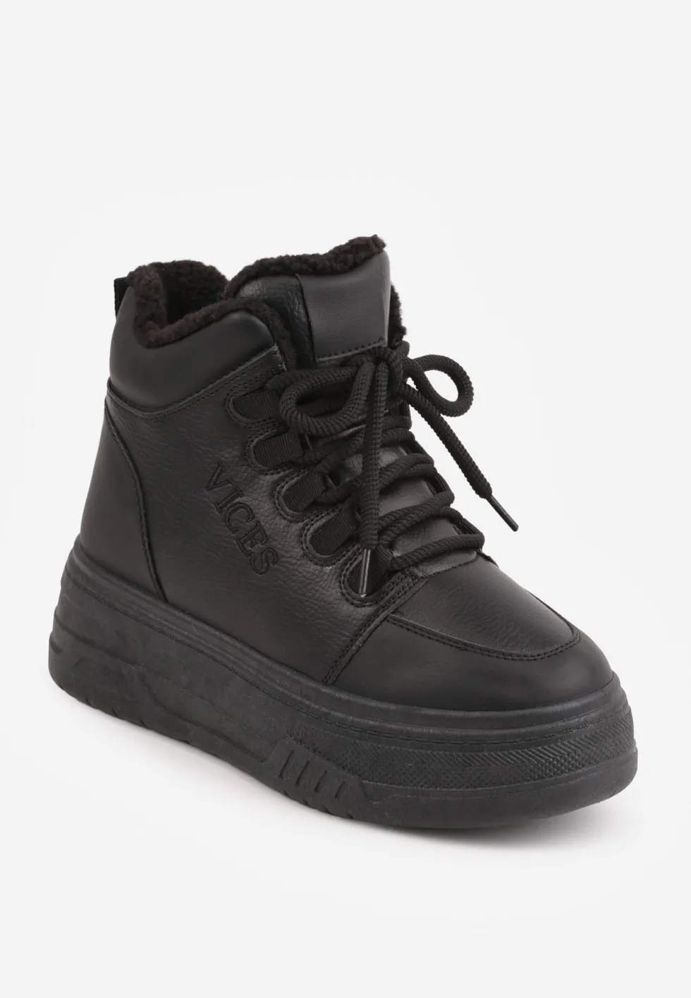 Czarne Sneakersy na Grubej Podeszwie Mocno Ocieplane Futrem Leavinael