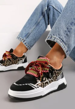 Czarne Sneakersy na Grubej Podeszwie z Ozdobnymi Sznurówkami Zeldema