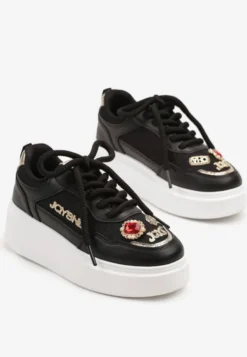 Czarne Sneakersy na Grubej Podeszwie z Cyrkoniami i Brokatem Falissa