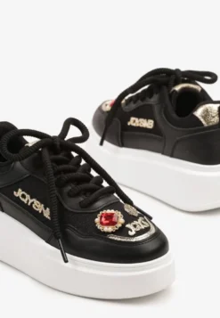 Czarne Sneakersy na Grubej Podeszwie z Cyrkoniami i Brokatem Falissa