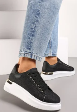 Czarne Sneakersy na Grubej Podeszwie Mivana