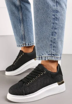 Czarne Sneakersy na Grubej Podeszwie Mivana