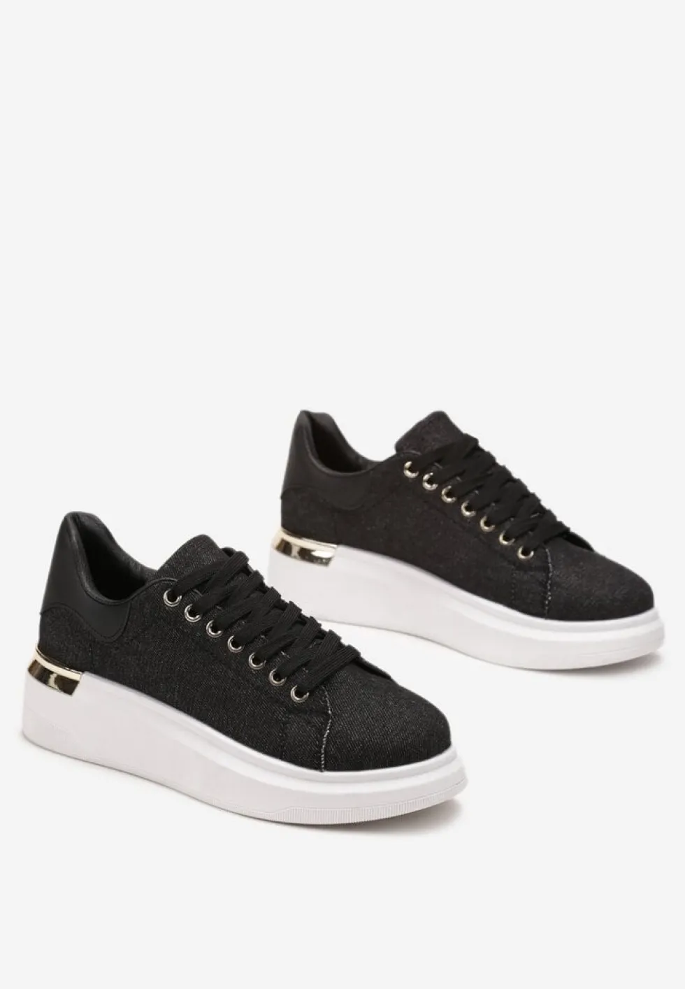 Czarne Sneakersy na Grubej Podeszwie Mivana