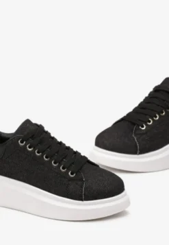 Czarne Sneakersy na Grubej Podeszwie Mivana