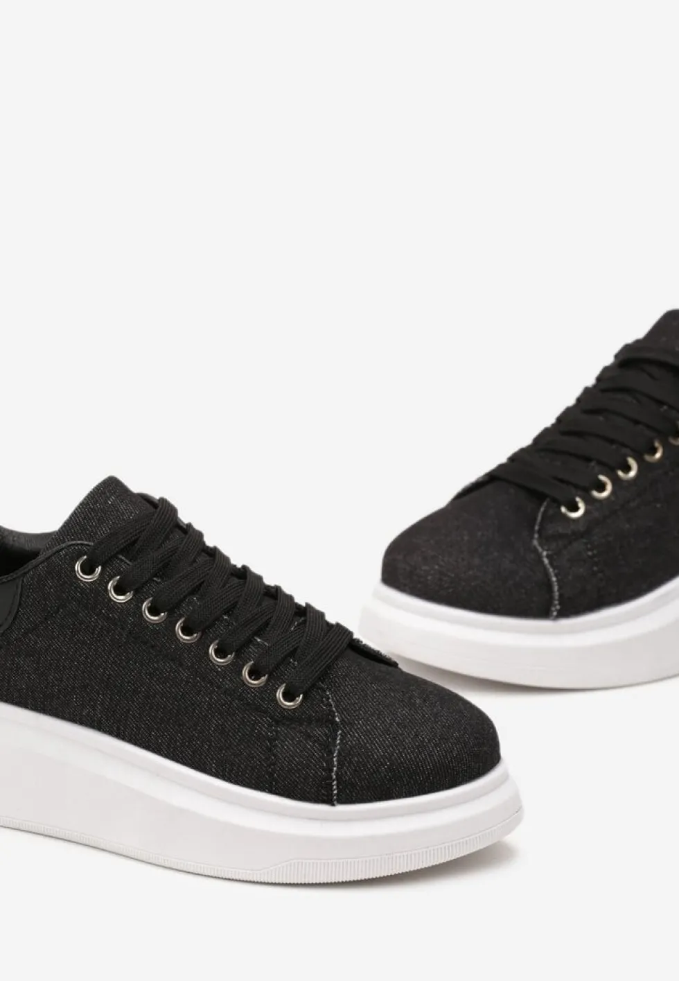 Czarne Sneakersy na Grubej Podeszwie Mivana