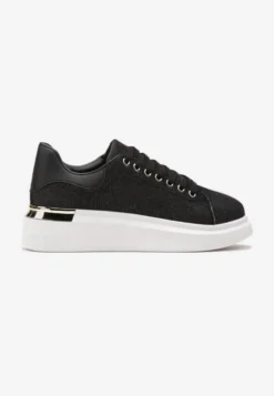 Czarne Sneakersy na Grubej Podeszwie Mivana