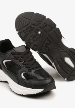 Czarne Sneakersy na Grubej Podeszwie z Cholewką z Siateczką Zollexia