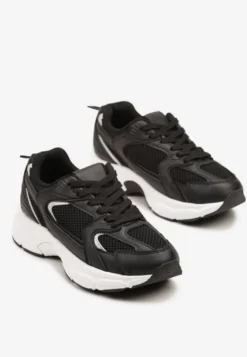 Czarne Sneakersy na Grubej Podeszwie z Cholewką z Siateczką Zollexia