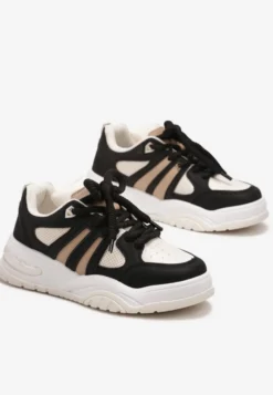 Czarne Sneakersy na Grubej Podeszwie z Brokatem Lenema