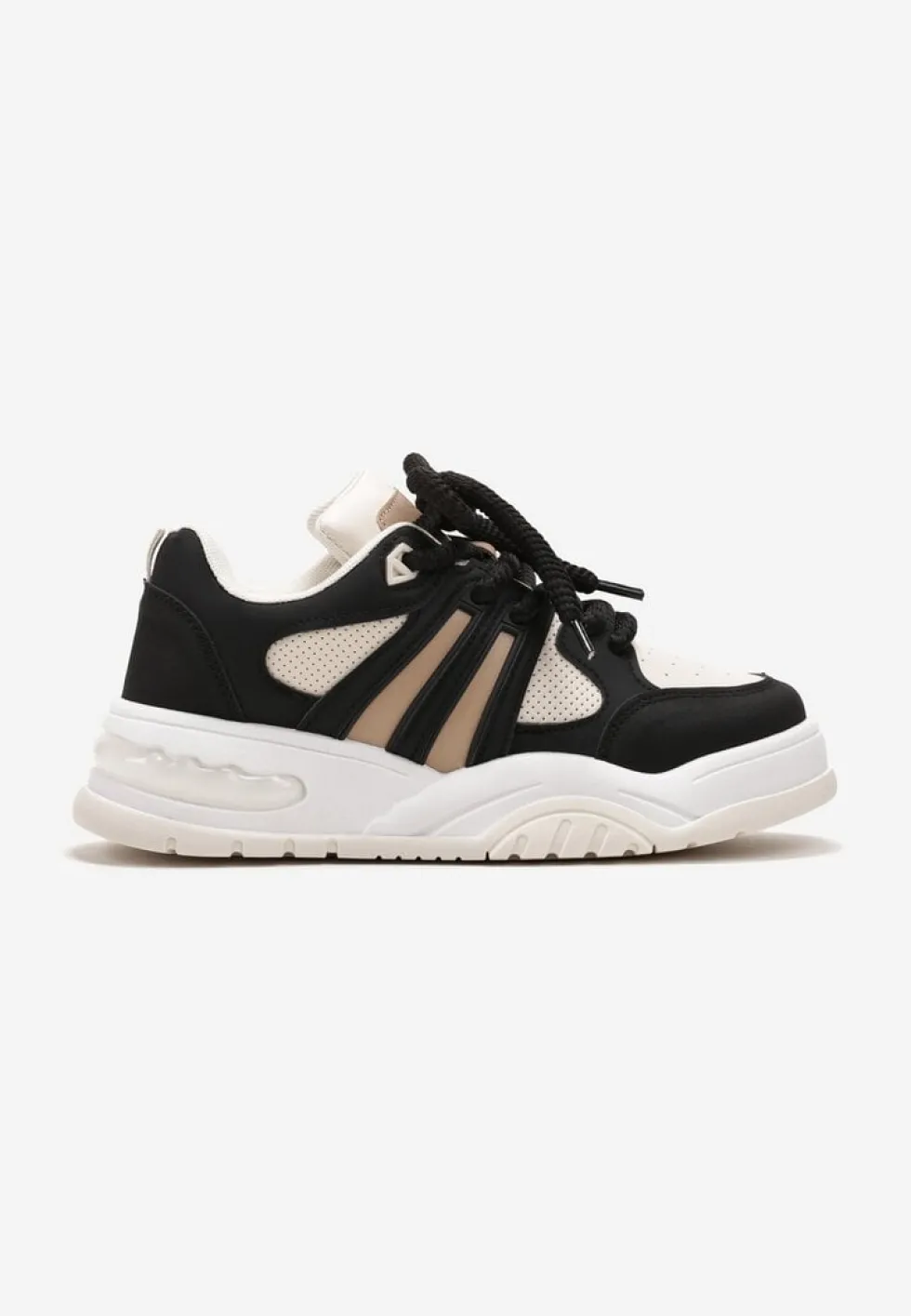 Czarne Sneakersy na Grubej Podeszwie z Brokatem Lenema