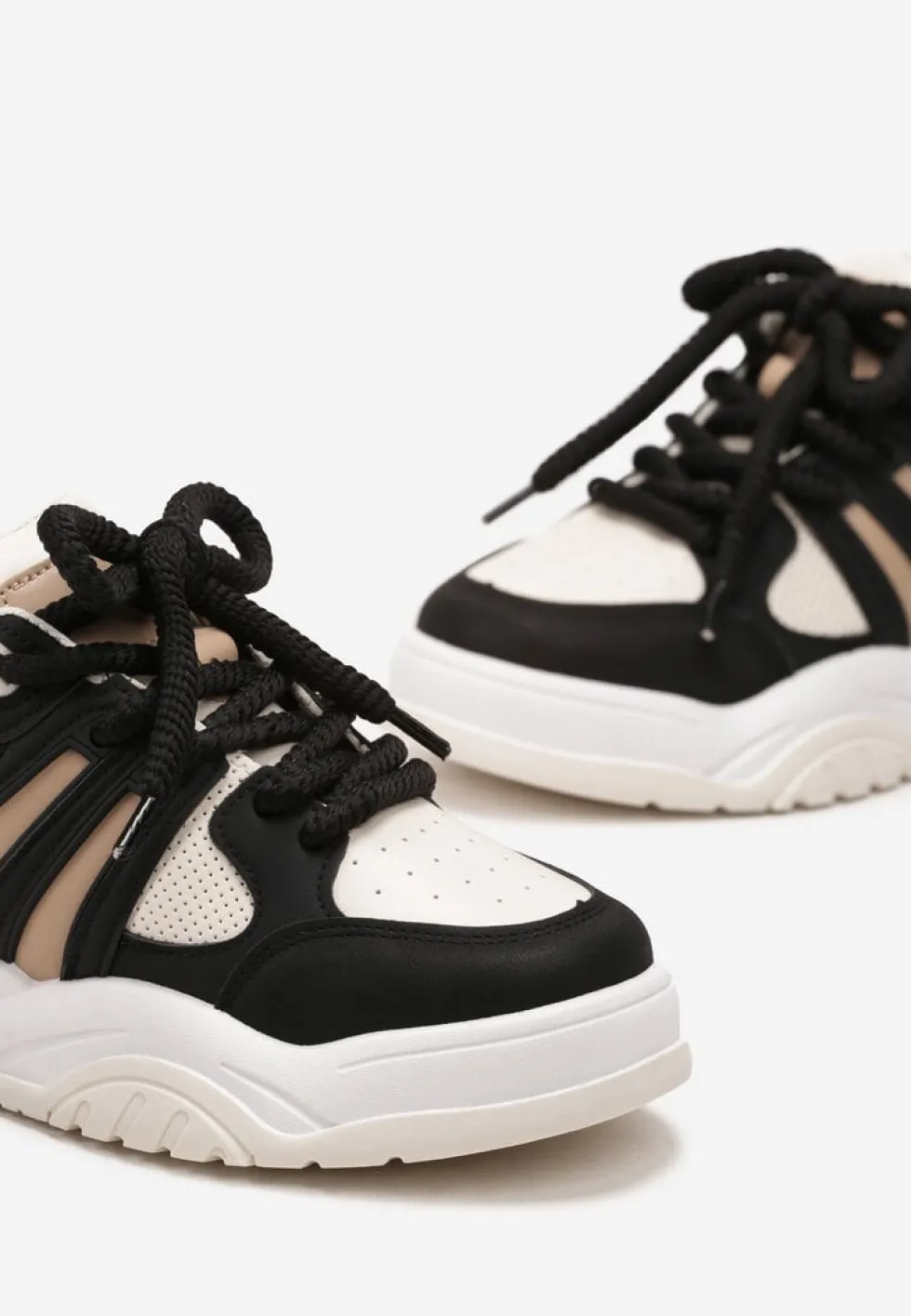 Czarne Sneakersy na Grubej Podeszwie z Brokatem Lenema