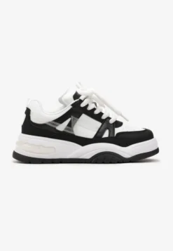 Czarne Sneakersy na Grubej Podeszwie z Szerokim Wiązaniem Iniestra