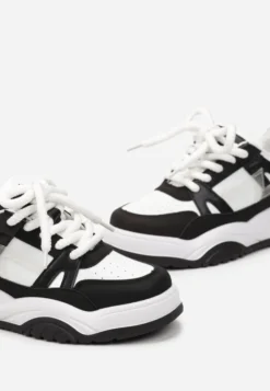 Czarne Sneakersy na Grubej Podeszwie z Szerokim Wiązaniem Iniestra