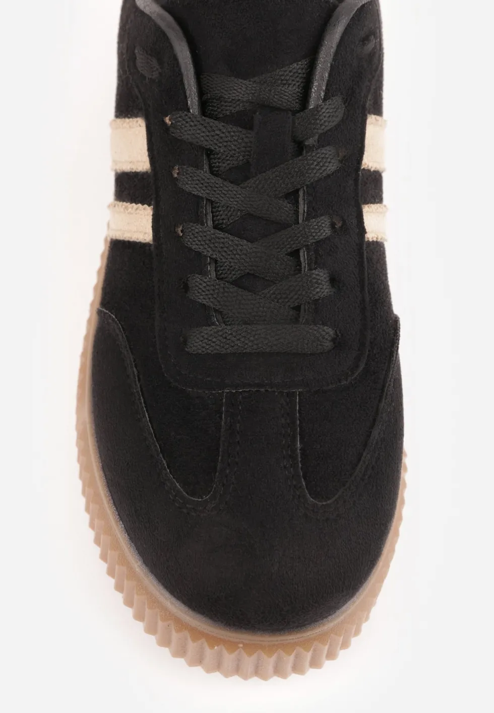 Czarne Sneakersy na Kauczukowej Tłoczonej Platformie Ozdobione Paskami Naifeh