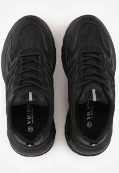 Czarne Sneakersy na Niskiej Platformie z Ozdobnymi Wstawkami na Cholewce Amrogia