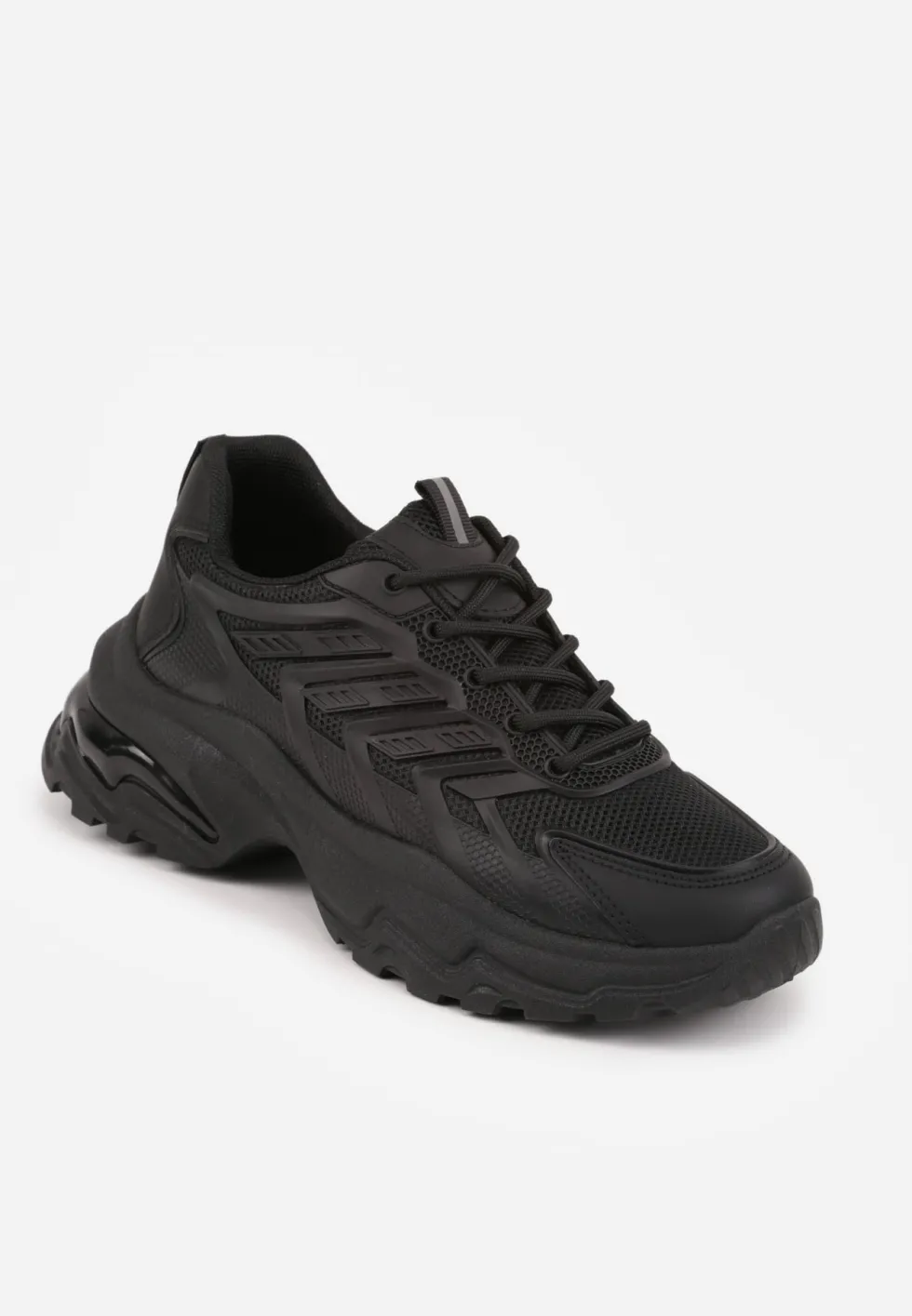 Czarne Sneakersy na Niskiej Platformie z Ozdobnymi Wstawkami na Cholewce Amrogia
