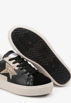 Czarne Sneakersy na Niskiej Platformie z Brokatowymi Zdobieniami Felaven