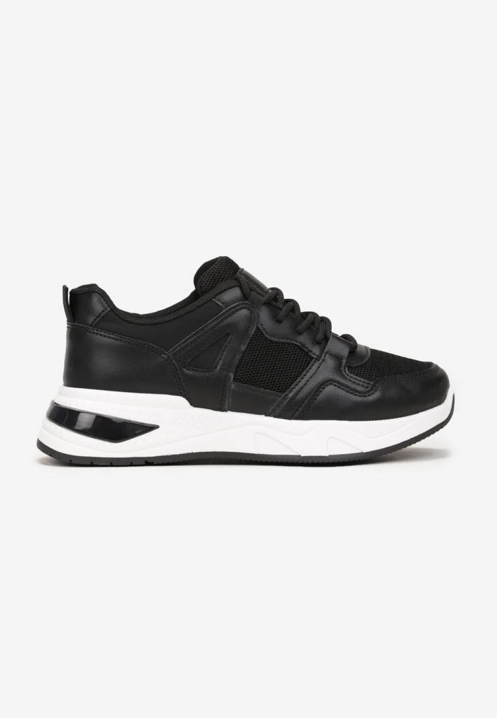 Czarne Sneakersy na Ozdobnej Podeszwie ze Sznurowaniem Clarie
