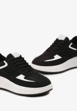 Czarne Sneakersy na Ozdobnej Grubej podeszwie z Brokatem Gelnia