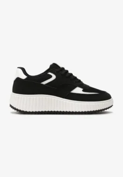 Czarne Sneakersy na Ozdobnej Grubej podeszwie z Brokatem Gelnia