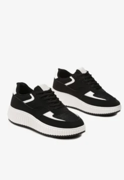 Czarne Sneakersy na Ozdobnej Grubej podeszwie z Brokatem Gelnia