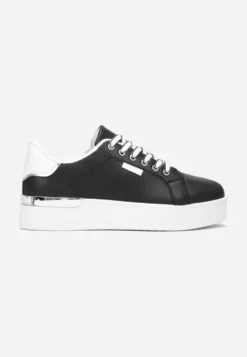 Czarne Sneakersy na Ozdobnej Podeszwie z Cholewką przed Kostkę Zanota