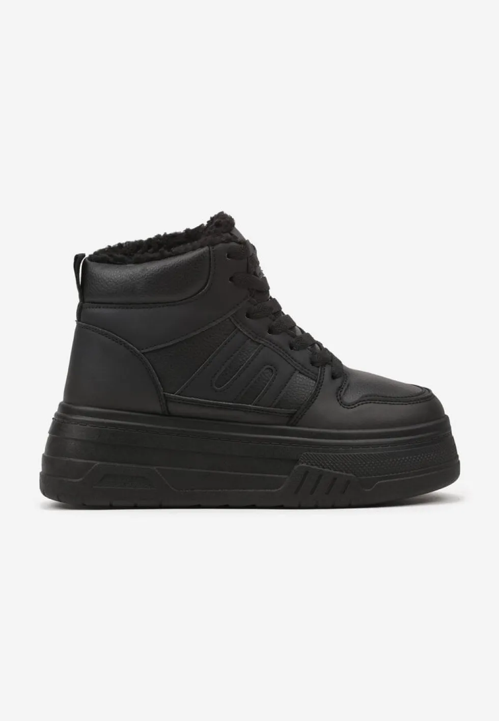 Czarne Sneakersy na Platformie Mocno Ocieplane Futerkiem Lealwen