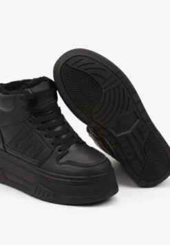 Czarne Sneakersy na Platformie Mocno Ocieplane Futerkiem Lealwen