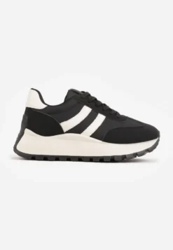Czarne Sneakersy na Platformie z Geometrycznym Motywem Tillia