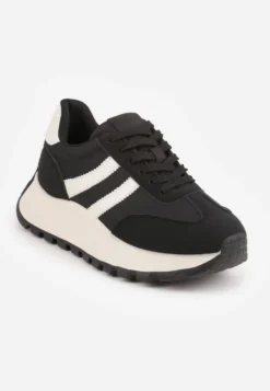 Czarne Sneakersy na Platformie z Geometrycznym Motywem Tillia