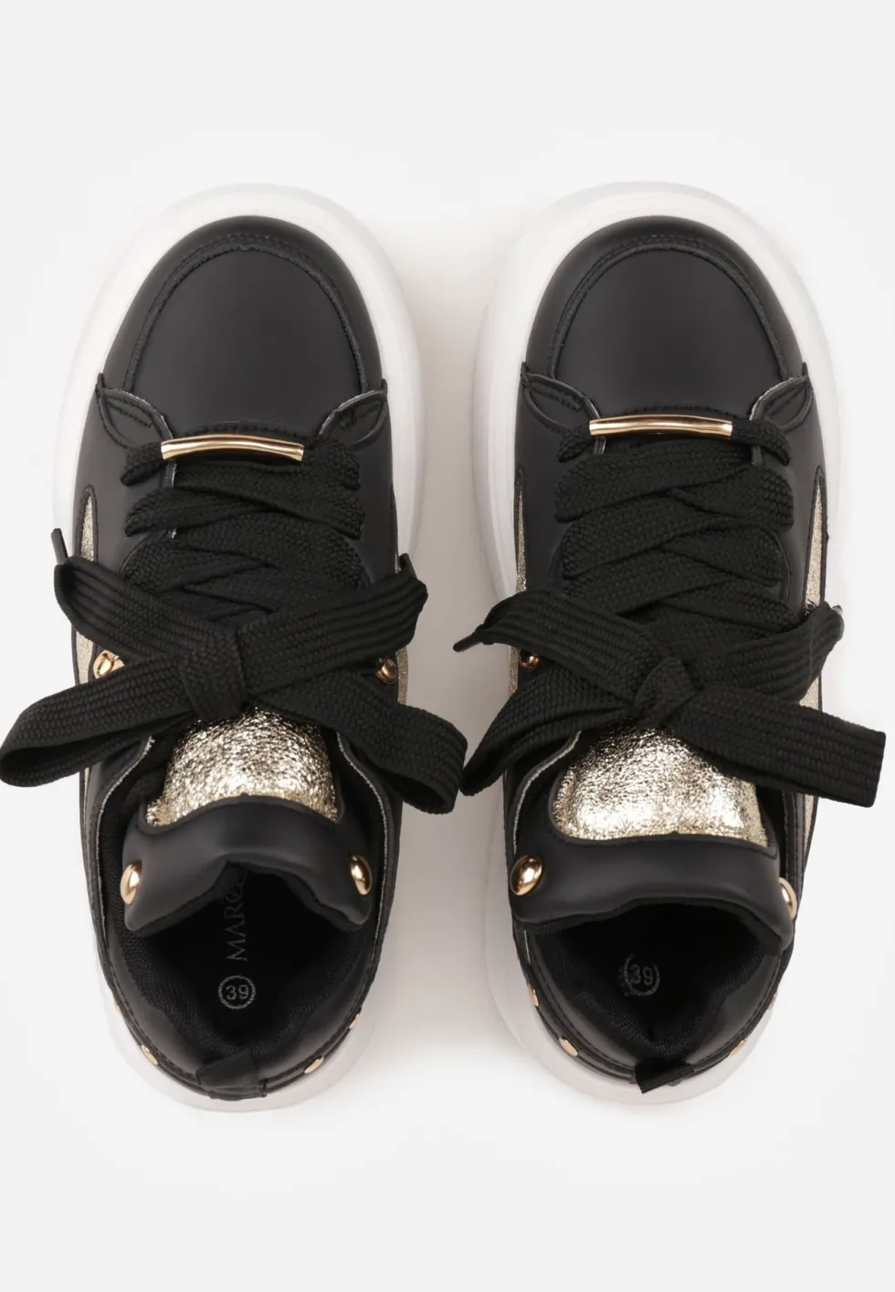 Czarne Sneakersy na Platformie Ozdobione Nitami i Metalicznymi Elementami Azista