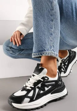 Czarne Sneakersy na Platformie z Wstawkami z Siateczki Epionna